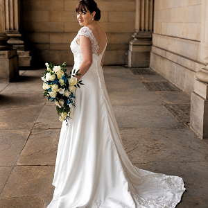 Jackie E wearing her one off Lily Barclay wedding dress for her summer 2017 wedding