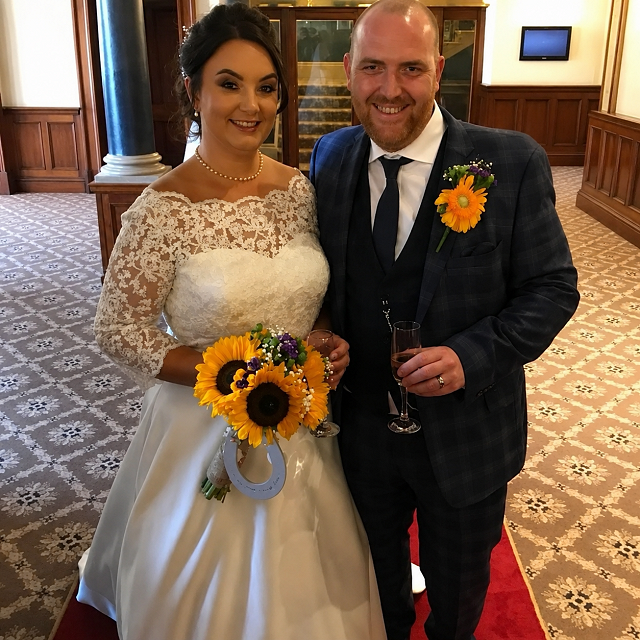 Lianne wearing her beautiful Bespoke Amelia Gray Wedding Dress designed by Patricia Barclay