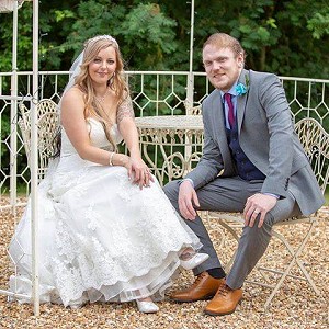 Lisa and Jonny wearing her Custom Made One Off Lily Barclay Wedding Dress