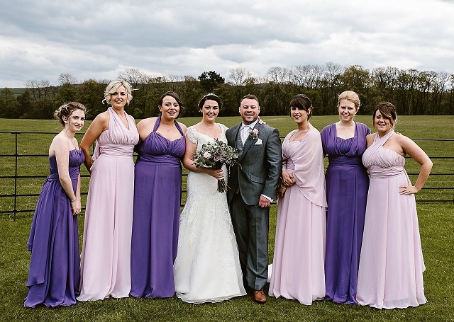 Ellis, Emily, Jess, Karen, Lucy and Sally all wearing Poppy designed by Patricia Barclay