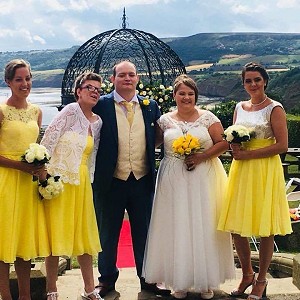 Rebekah, Abbi, Sophie and Stephanie all wearing Bespoke Dresses designed by Amelia Gray