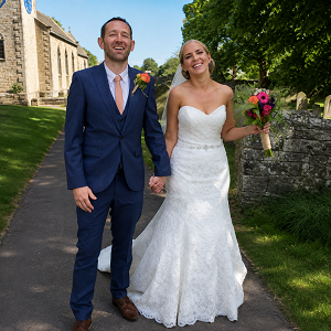 Sarah A wearing her beautiful one off Amelia Gray wedding dress