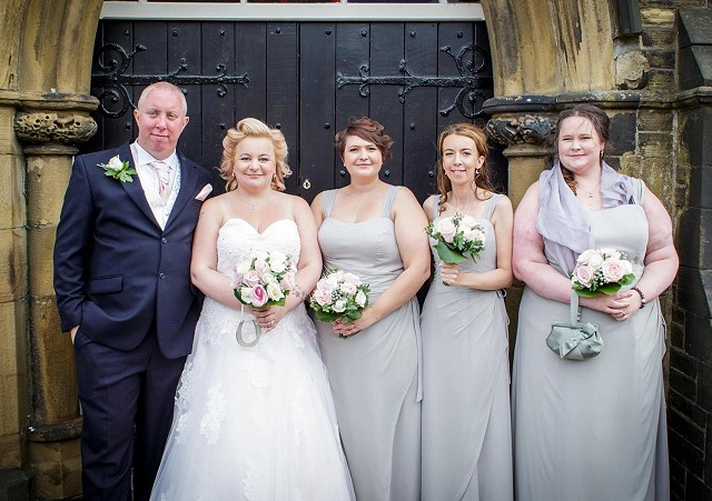 Stacey, John, Charlotte, Rachael and Michelle - All dresses designed by Patricia Barclay