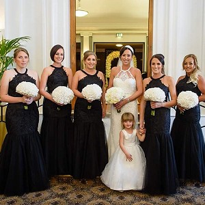 Vicky and her bridesmaids wearing Bespoke Bridesmaid Dresses by Ella Rae